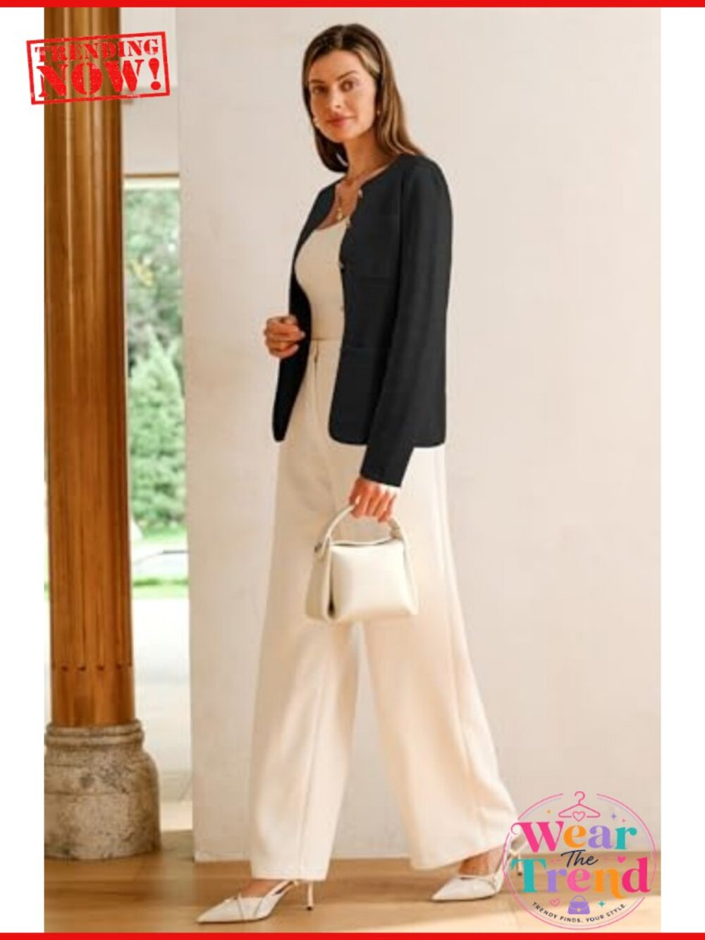 Wool Blend Collarless Sweater Blazer Business Casual Cardigan - Picture 3 of 6